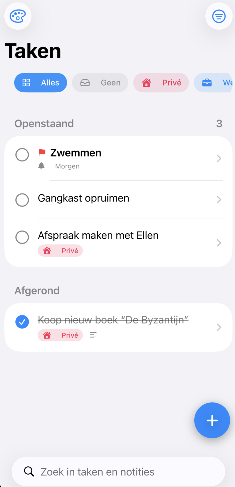 Screenshot van taakoverzicht in ToDo 123