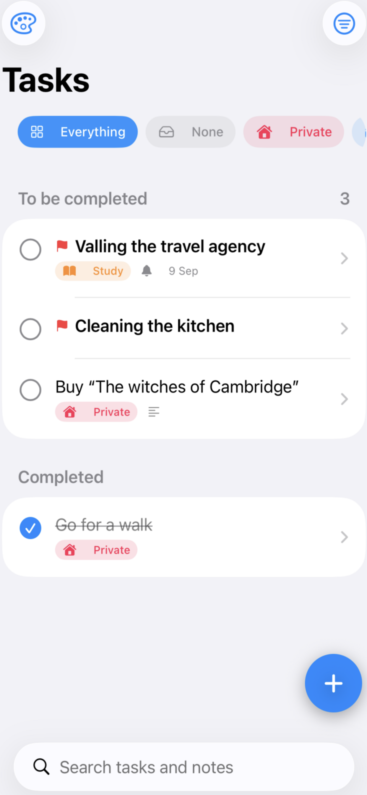 Screenshot of the task overview in ToDo 123